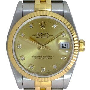 ROLEX DATEJUST WATCH CHAMPAGNE DIAMOND DIAL 18KY & STEEL FLUTED JUBILEE 68273